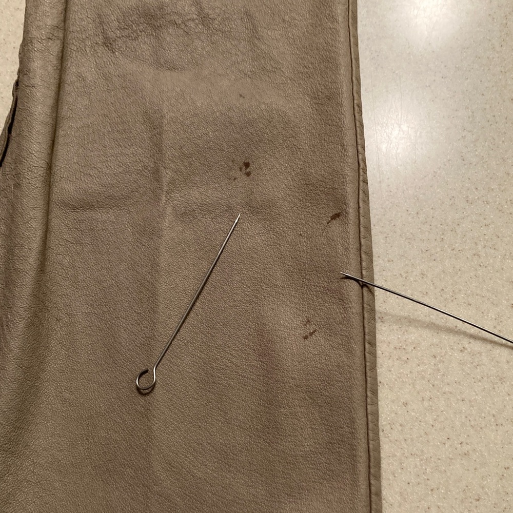 Poleci Taupe Leather Pants 30" Waist  **Very Worn** - Picture 15 of 16